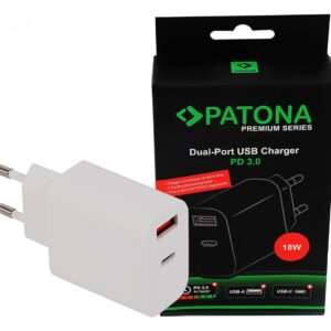 Premium Charger 18W PD QC 3.0 1x USB-C 1x USB-A 5V 3A Apple Samsung etc.