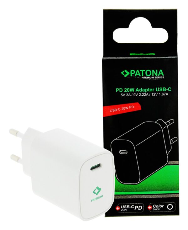 Premium PD20W Adapter 5V/3A 9V/2.22A 12V/1.67A USB-C PD3.0 QC3.0 white