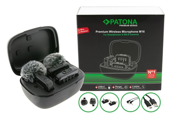 Premium Wireless Microphone Set M16 with 2 transmitters and 1 receiver